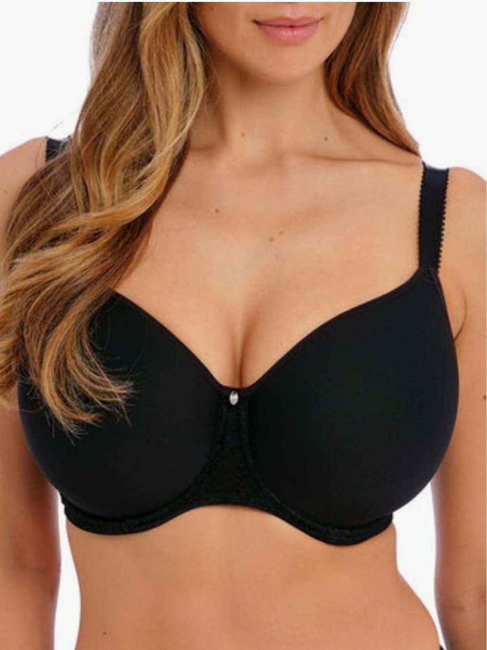 Fantasie Black Smooth T-Shirt Bra with Subtle Lace Trim